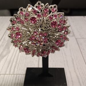 Elegant Pink and Silver Brooch